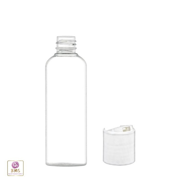 Clear Plastic Bottle with wite push disc cap