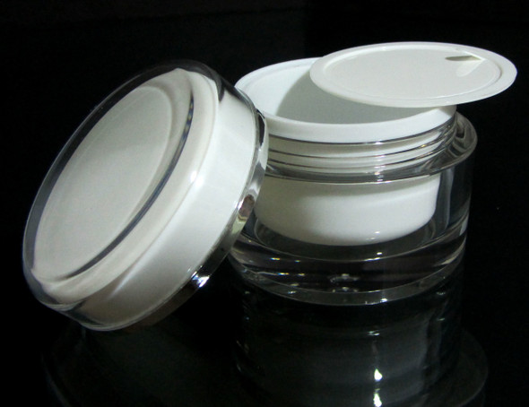 Acrylic Cosmetic Beauty Containers Cream Jars w/ Sealing Disc - 50ml • 3150