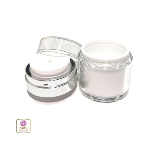 Airless Pump Jars Acrylic Beauty Packaging Container - 30 ml / 1 oz. (White) • 3630 Beauty Makeup Supply