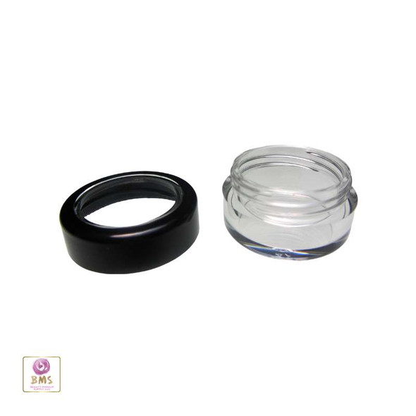 Black Trim Cosmetic Jars Plastic Beauty Containers - 5 Gram (Acrylic Window Caps) • 5015 Beauty Makeup Supply