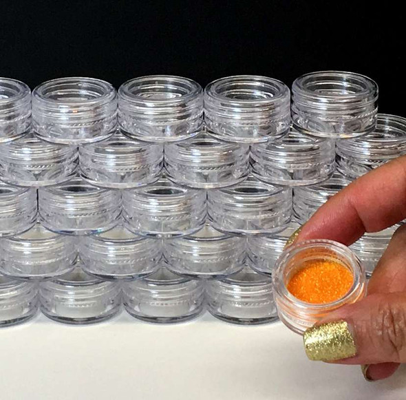 Cosmetic Jars Plastic Lip Balm Beauty Containers with Lids- 3 Gram (Clear / White / Black Lid) Beauty Makeup Supply