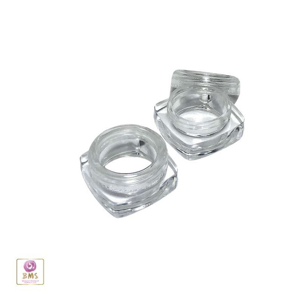 Cosmetic Jars Thick Wall Square Beauty Containers - 5 Ml (Clear / White / Black Cap) Beauty Makeup Supply