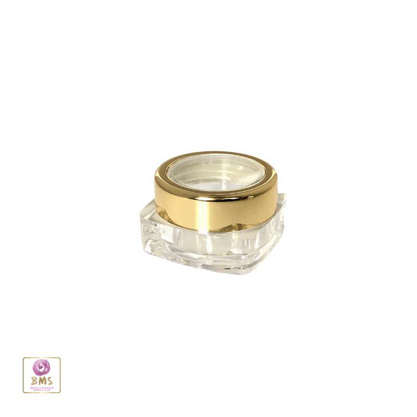 Cosmetic Jars Thick Wall Square Beauty Containers 5 Ml (Gold Trim Acrylic Window Lid) • 3052 Beauty Makeup Supply