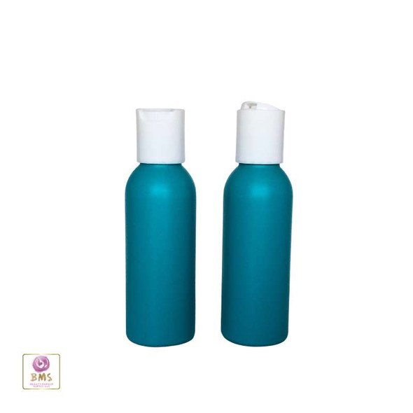 Plastic Bottles HDPE Refillable Bullet Bottles with White Disc Cap 2 oz (Blue) • 9702DW Beauty Makeup Supply
