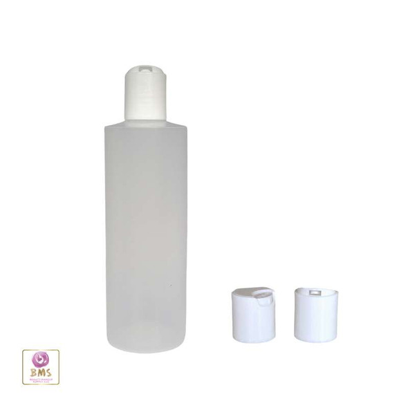 Plastic Bottles LDPE Cylinder 8 oz. w/ Disc Top (Natural) • 9728DW Beauty Makeup Supply