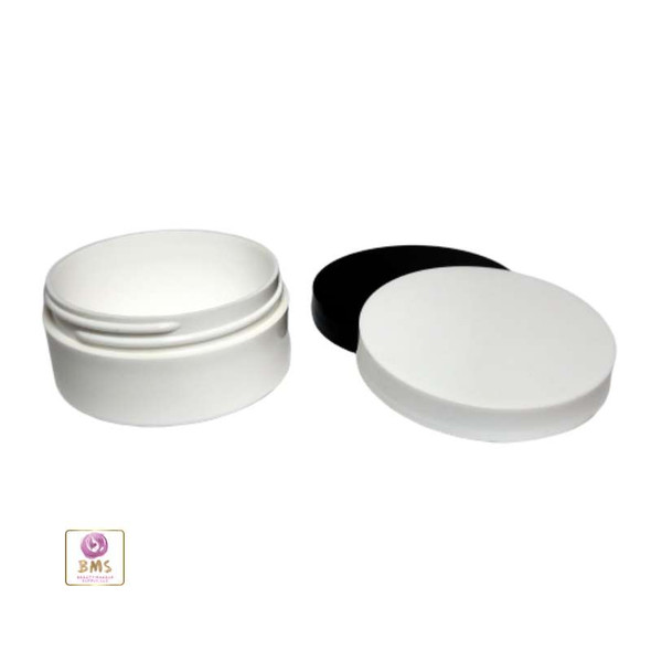 Plastic Jars Low Profile Thick Wall White Containers - 2 oz. (White / Black) • 9332 / 9335 Beauty Makeup Supply