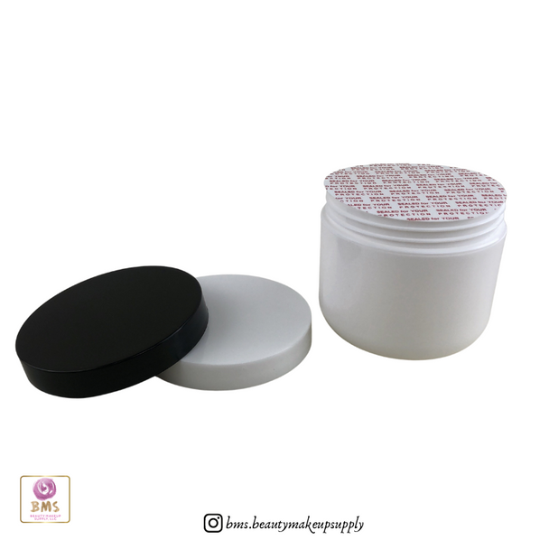 Plastic Jars White Double Wall Radius Containers w/ Seal 4 oz.  (White / Black Cap) • 9317 / 9318