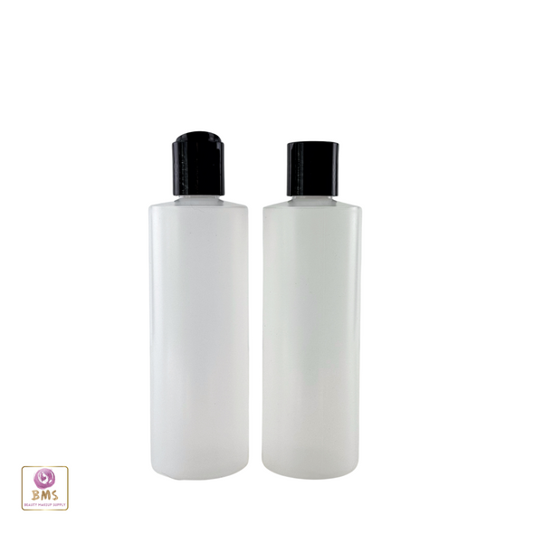 Plastic Bottles LDPE Cylinder 8 oz. w/ Black Disc Top (Natural) • 9728DB