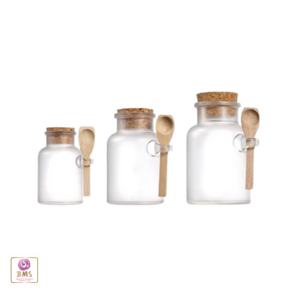 Frosted Apothecary Jar with Cap and Spoon Medium Beauty-Makeup-Supply
