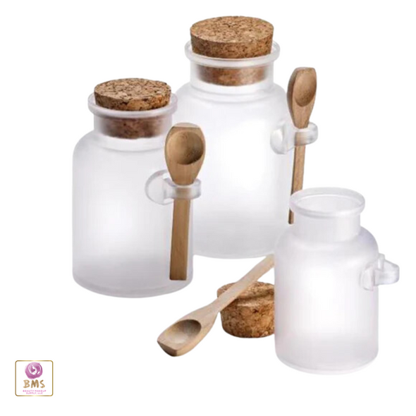 Large Frosted Apothecary Jar with Cap and Spoon Beauty-Makeup-Supply